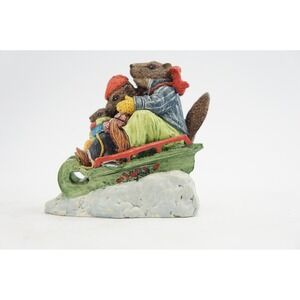 Bywater Hollow Winter Sledding Beavers Figurine 1987 Sunrise Publications H4059